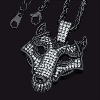 Hip Hop Viking Wolf Head Fenrir Necklace With Cubic Zirconia