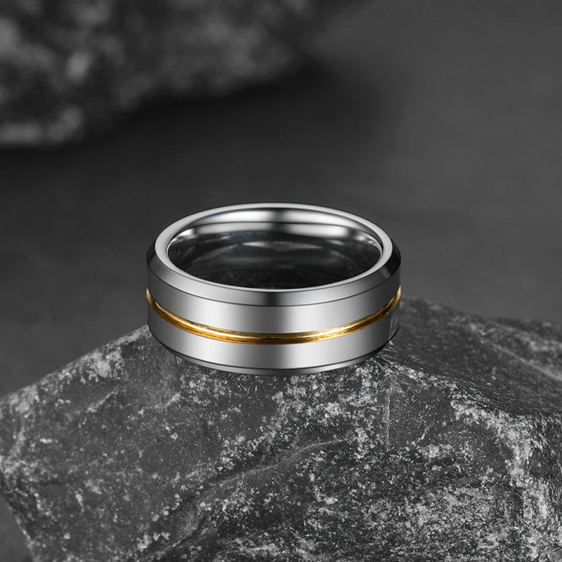 Silver Grooved Tungsten Carbide Wedding Band Ring for 8mm