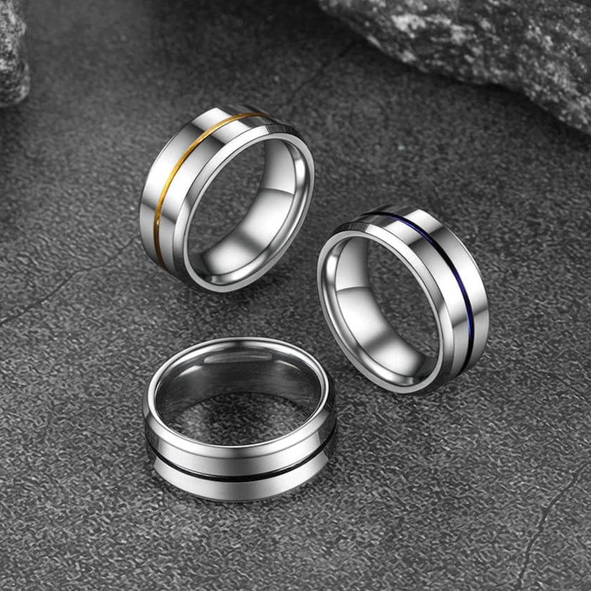 Silver Grooved Tungsten Carbide Wedding Band Ring for 8mm