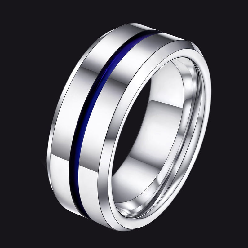 Silver Grooved Tungsten Carbide Wedding Band Ring for 8mm