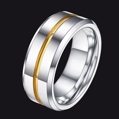 Silver Grooved Tungsten Carbide Wedding Band Ring for 8mm