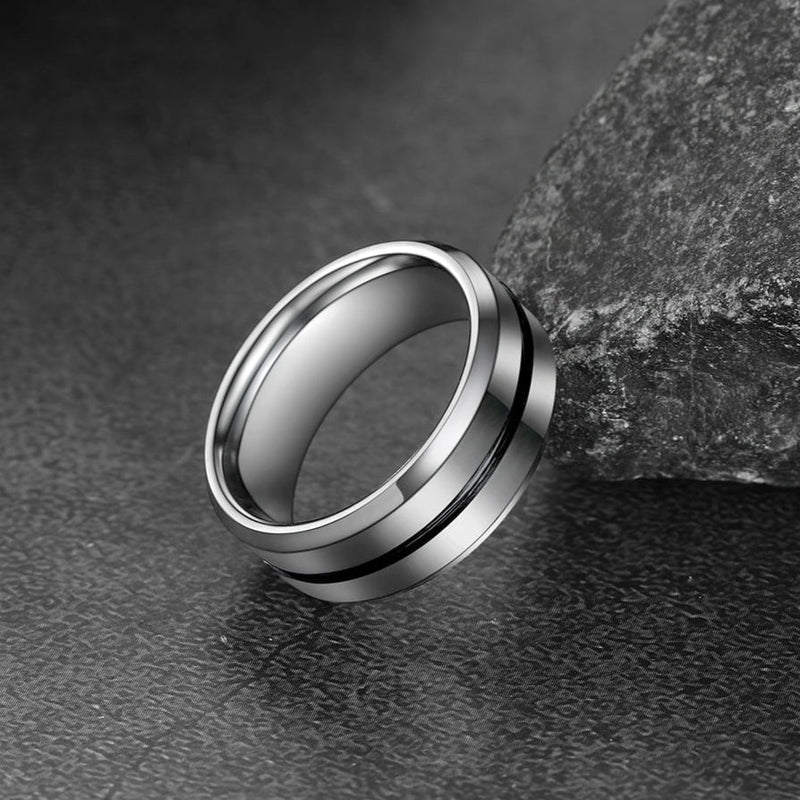 Silver Grooved Tungsten Carbide Wedding Band Ring for 8mm