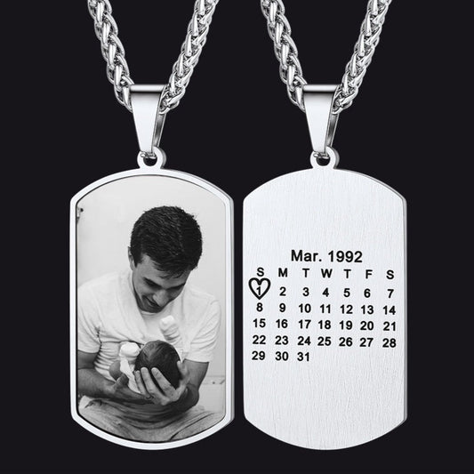 Customized Picture Dog Tag Necklace With Calendar Memorial Gift for