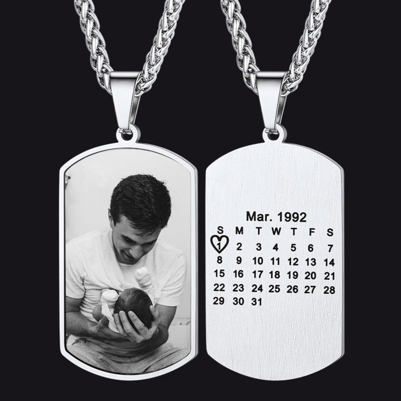 Customized Picture Dog Tag Necklace With Calendar Memorial Gift for