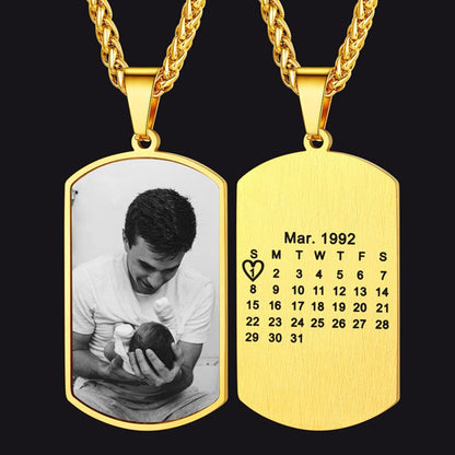 Customized Picture Dog Tag Necklace With Calendar Memorial Gift for
