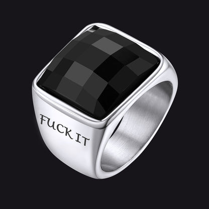 Engraved Black Onyx Signet Ring for Stainless Steel