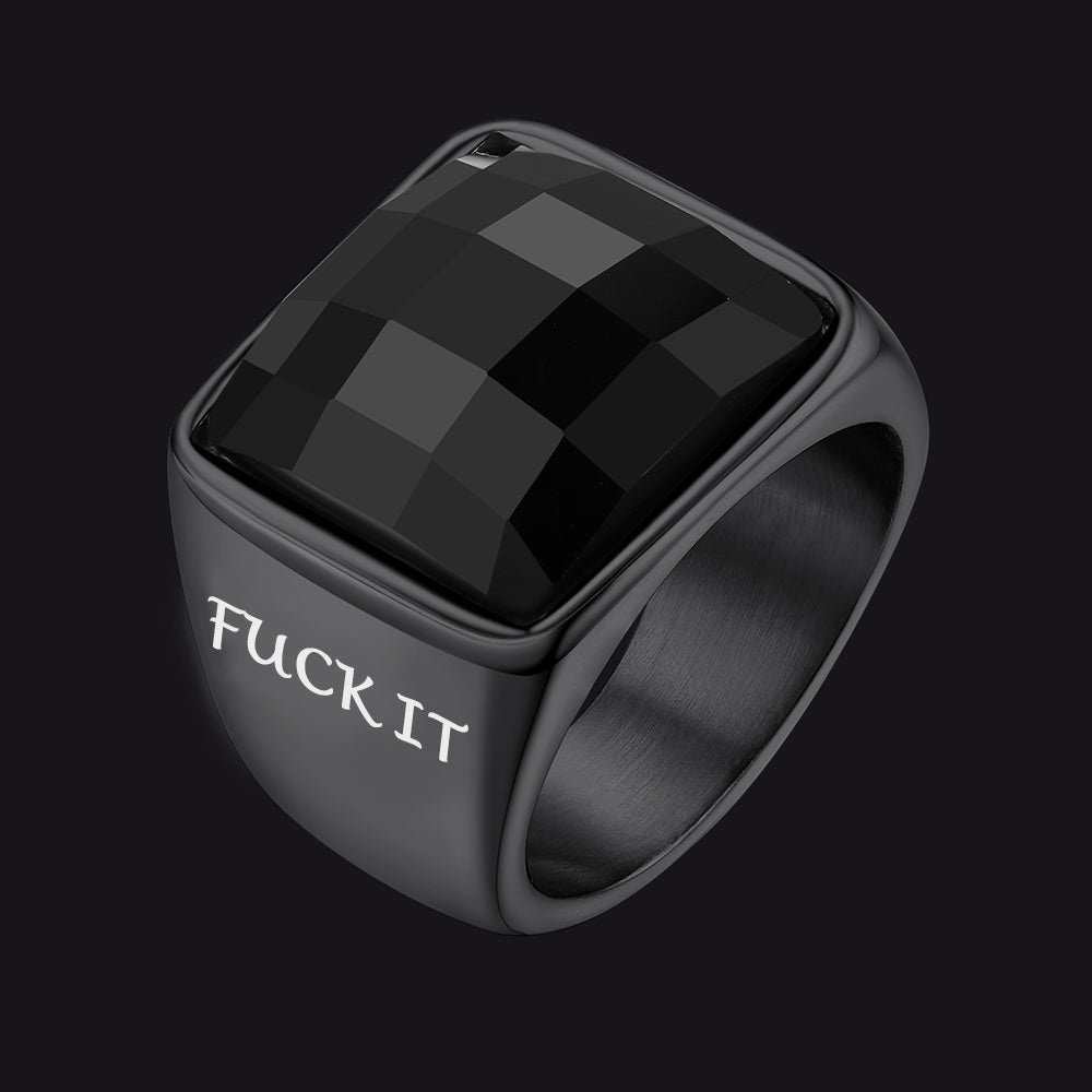 Engraved Black Onyx Signet Ring for Stainless Steel