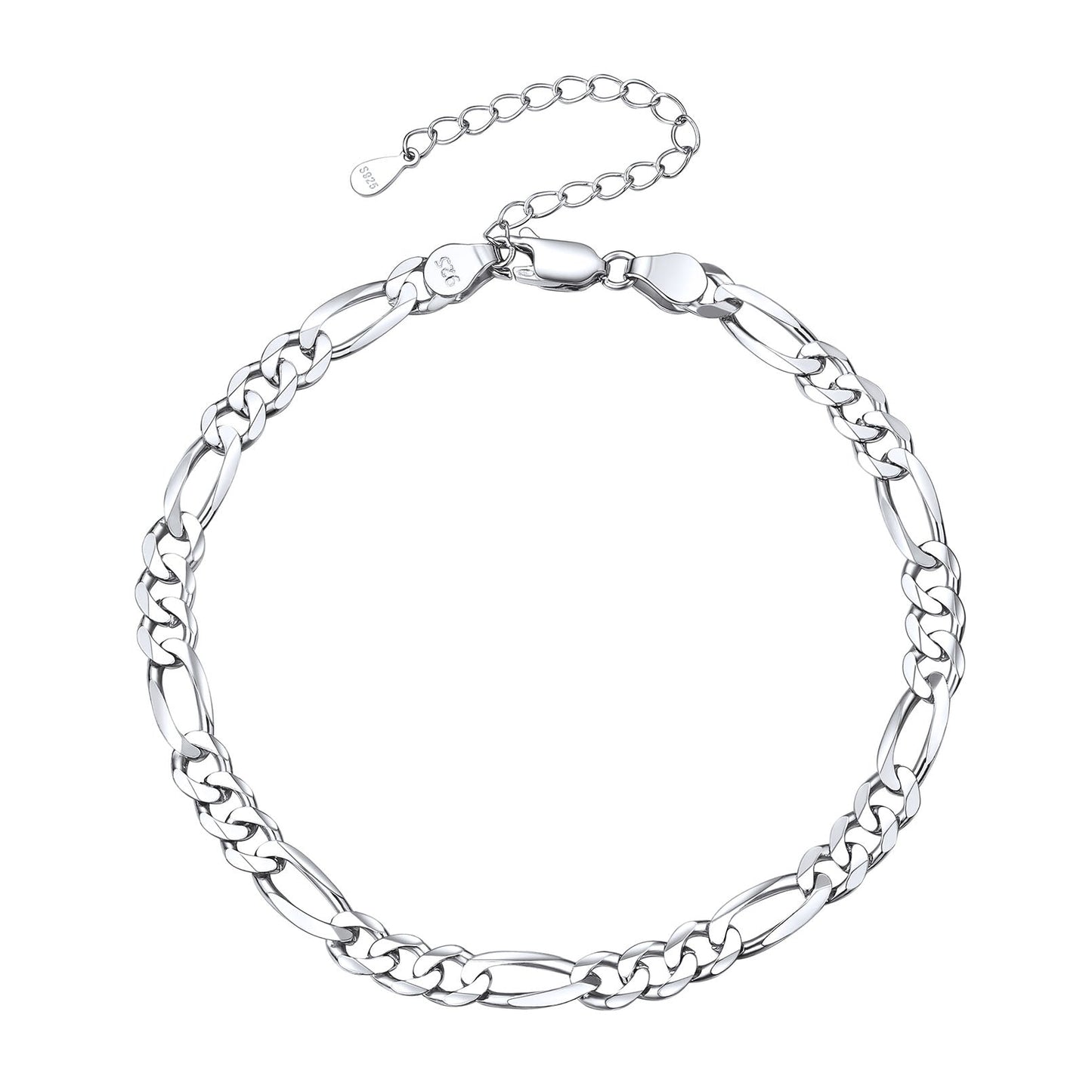 Sterling Silver Figaro Chain Link Ankle Bracelet for