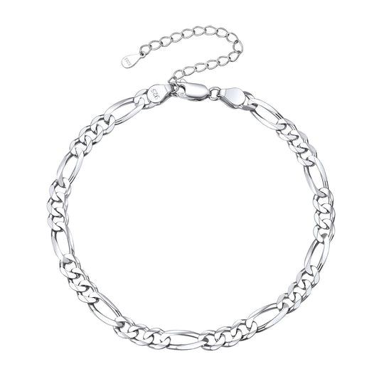 Sterling Silver Figaro Chain Link Ankle Bracelet for