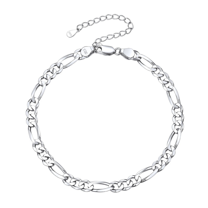 Sterling Silver Figaro Chain Link Ankle Bracelet for
