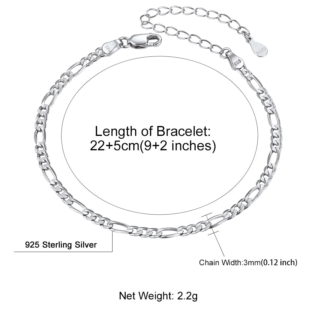 Sterling Silver Figaro Chain Link Ankle Bracelet for