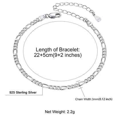 Sterling Silver Figaro Chain Link Ankle Bracelet for