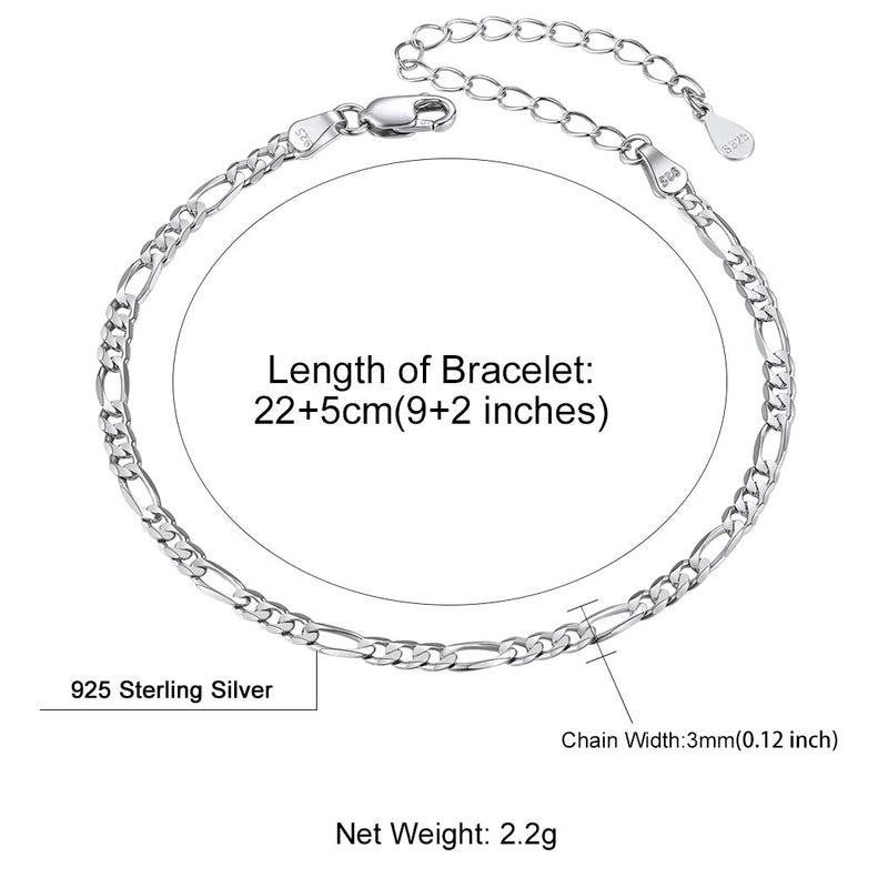 Sterling Silver Figaro Chain Link Ankle Bracelet for