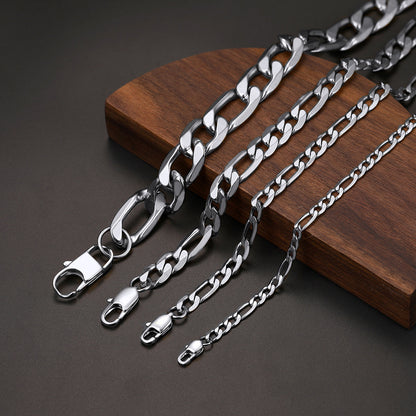 Figaro Link Chain Cuban Necklace for , 4/6/9/13 Mm Width