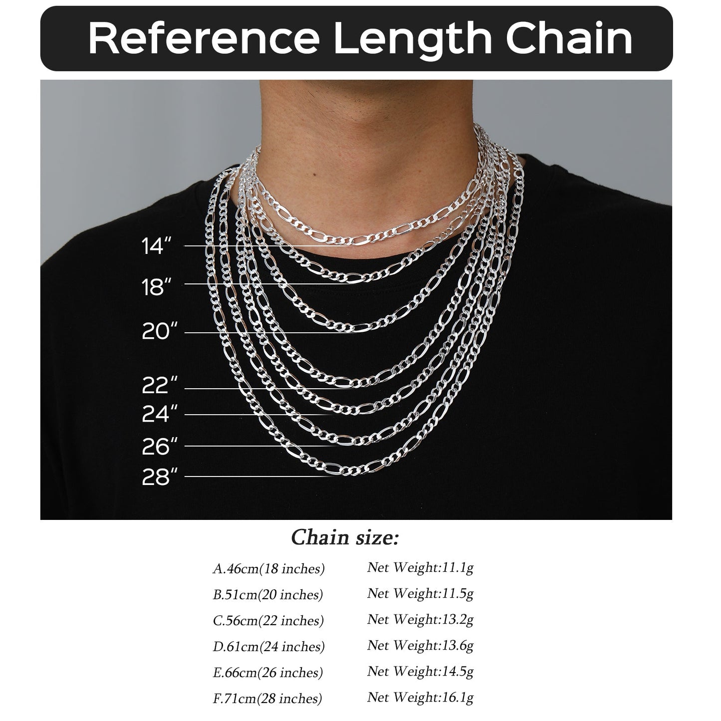 Figaro Link Chain Necklace in Sterling Silver