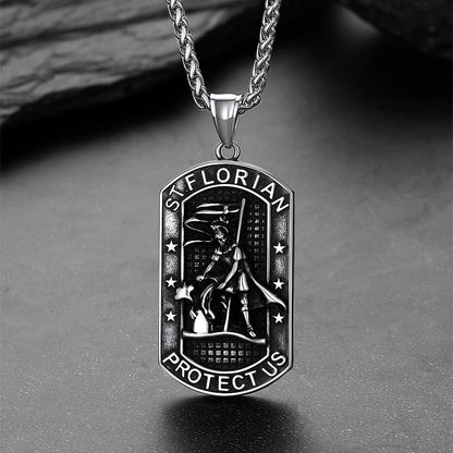 Engraved Saint Florian Dog Tag Necklace for Firefighters
