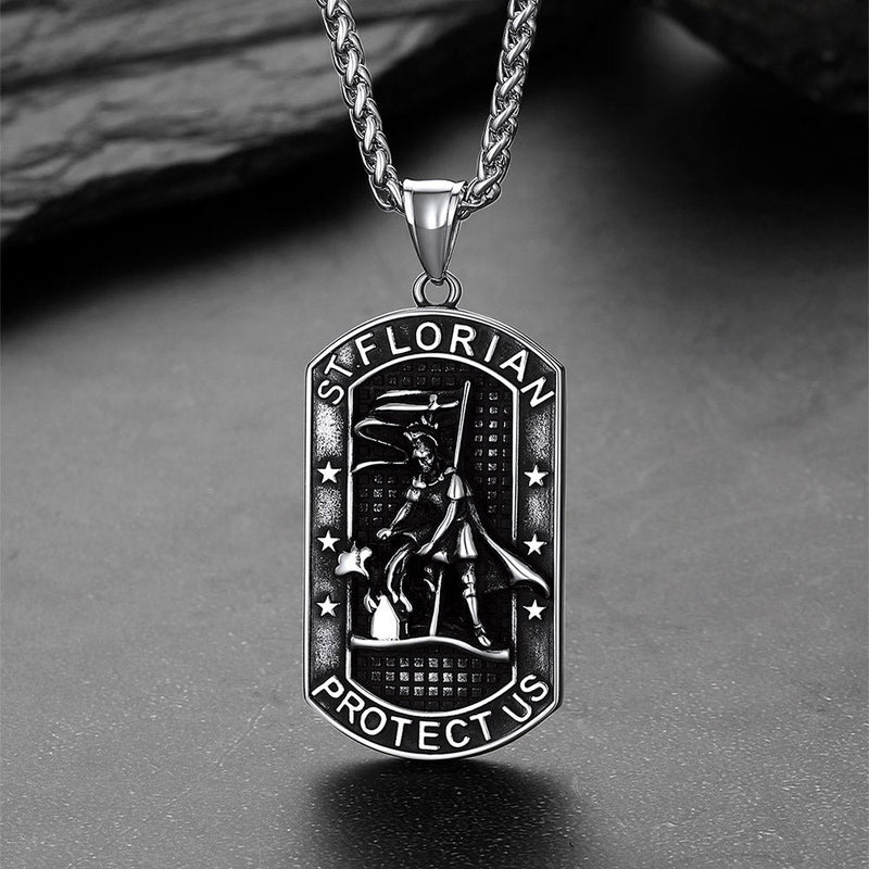 Engraved Saint Florian Dog Tag Necklace for Firefighters