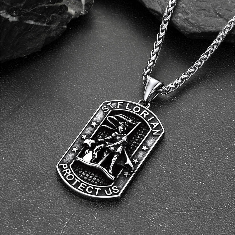 Engraved Saint Florian Dog Tag Necklace for Firefighters