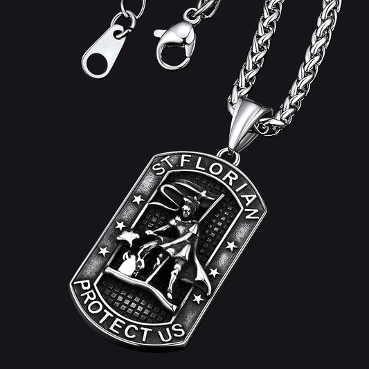 Engraved Saint Florian Dog Tag Necklace for Firefighters