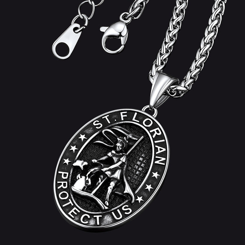 Oval Firefighter Saint Florian Medal Necklace