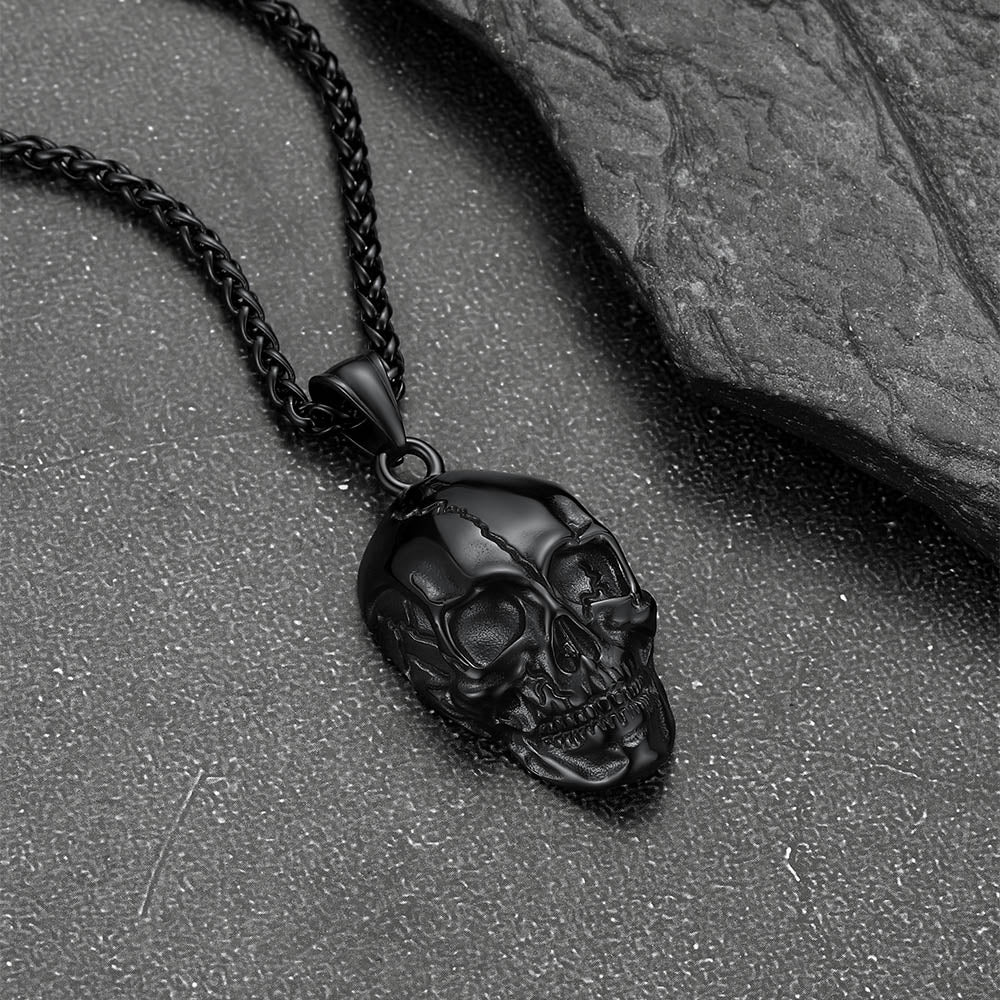 Gothic Skull Necklace With Fissured Skeleton Head for