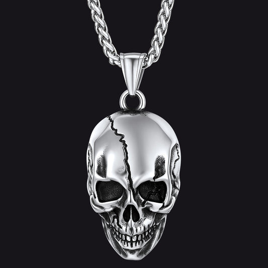 Gothic Skull Necklace With Fissured Skeleton Head for
