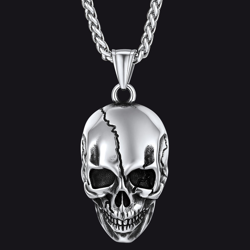 Gothic Skull Necklace With Fissured Skeleton Head for