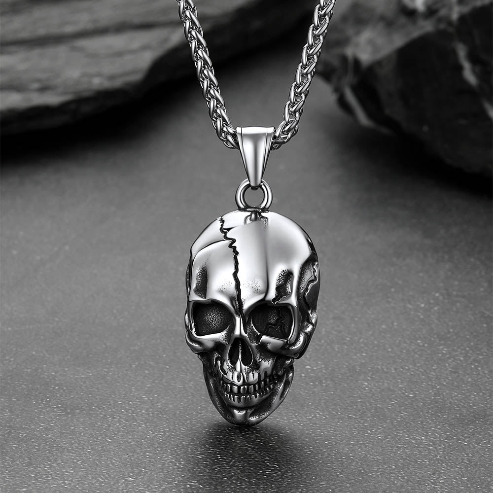 Gothic Skull Necklace With Fissured Skeleton Head for