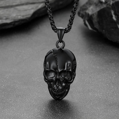 Gothic Skull Necklace With Fissured Skeleton Head for