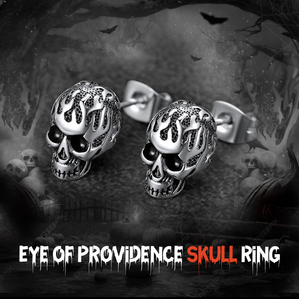 Gothic Flaming Skull Stud Earrings for