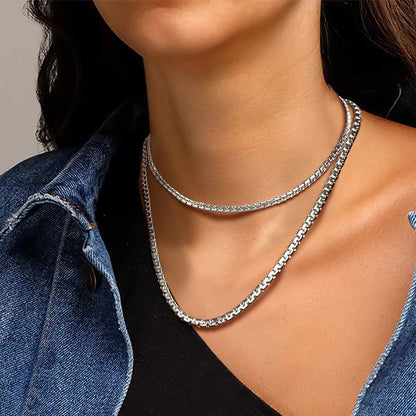 Flat Box Link Chain Stainless Steel Necklace for