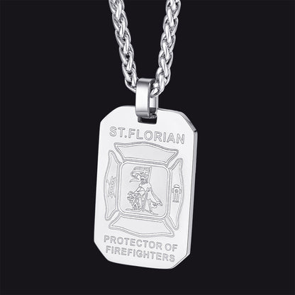 Engraved Saint Florian Firefighter Dog Tag Necklace for Firemen