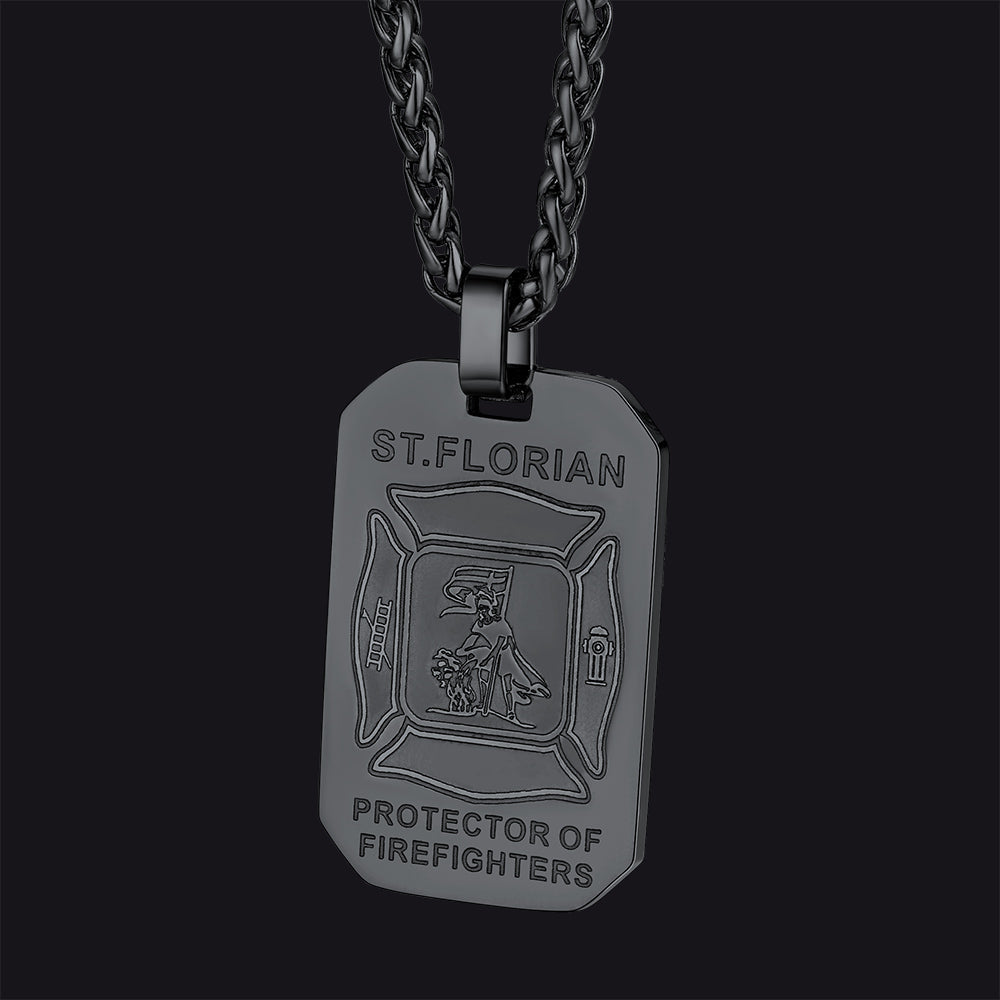 Engraved Saint Florian Firefighter Dog Tag Necklace for Firemen