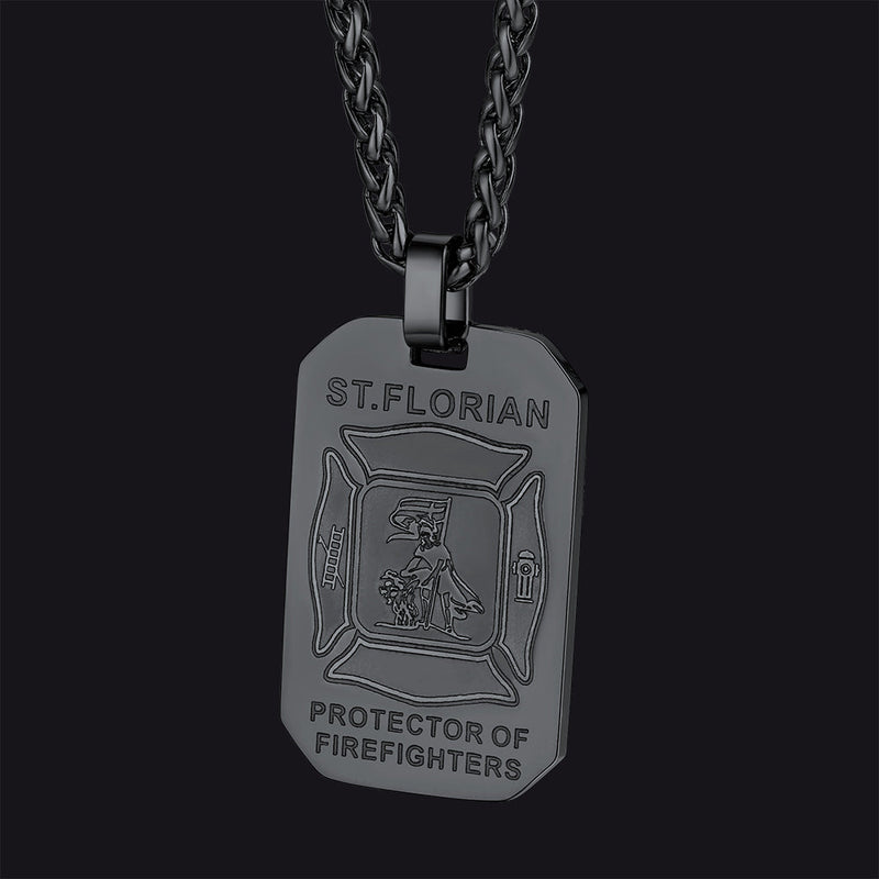 Engraved Saint Florian Firefighter Dog Tag Necklace for Firemen