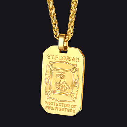 Engraved Saint Florian Firefighter Dog Tag Necklace for Firemen