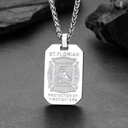 Engraved Saint Florian Firefighter Dog Tag Necklace for Firemen