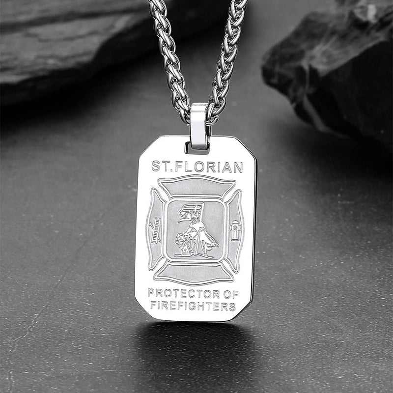 Engraved Saint Florian Firefighter Dog Tag Necklace for Firemen