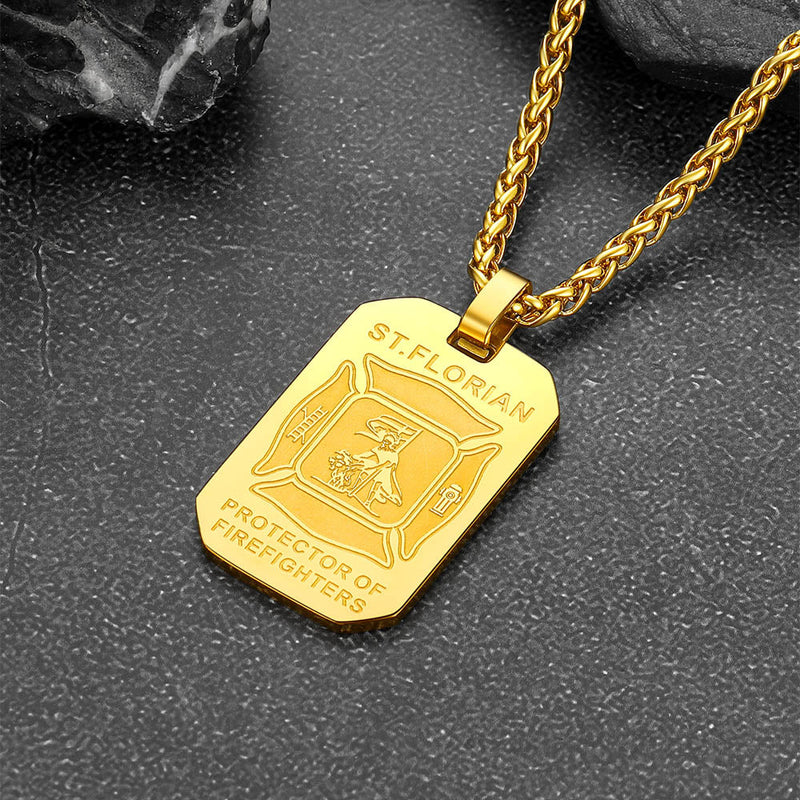 Engraved Saint Florian Firefighter Dog Tag Necklace for Firemen
