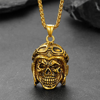 Flying Helmet Skull Antique Necklace for