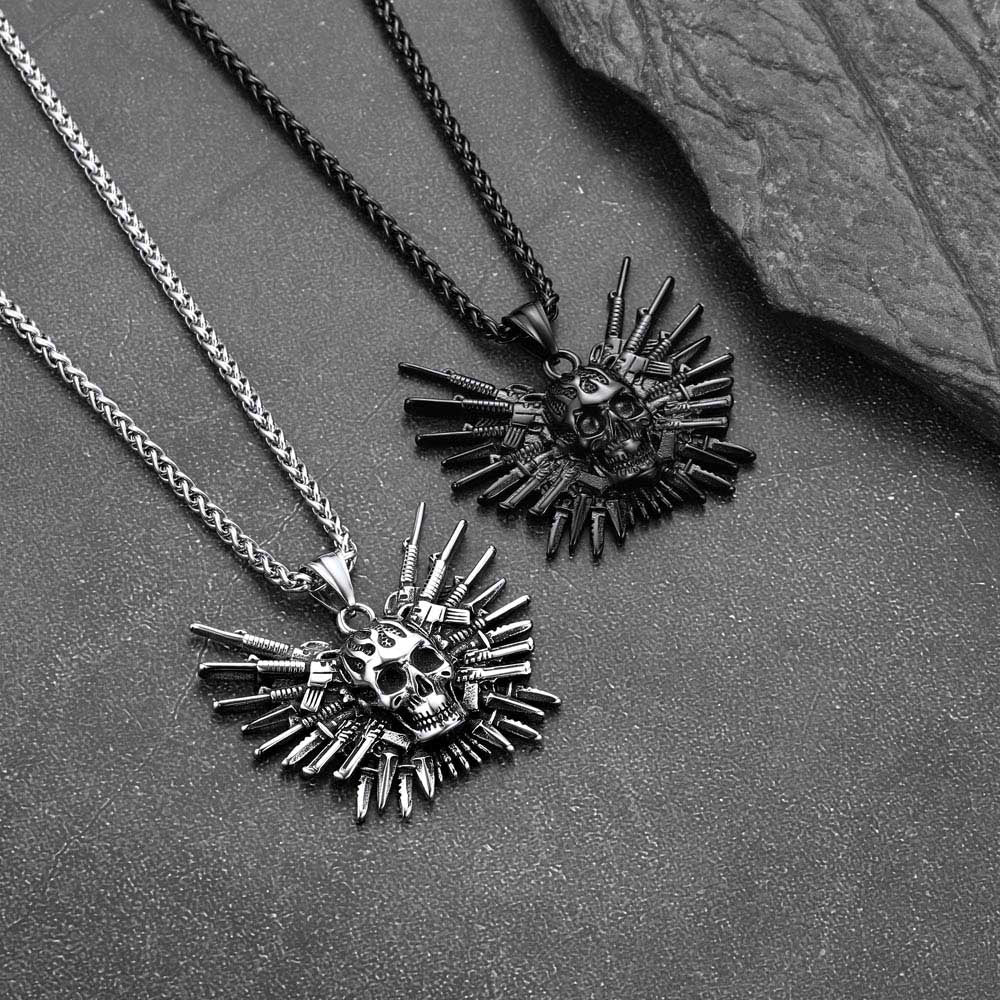 Punk Full Armed Skull Pendant Necklace for