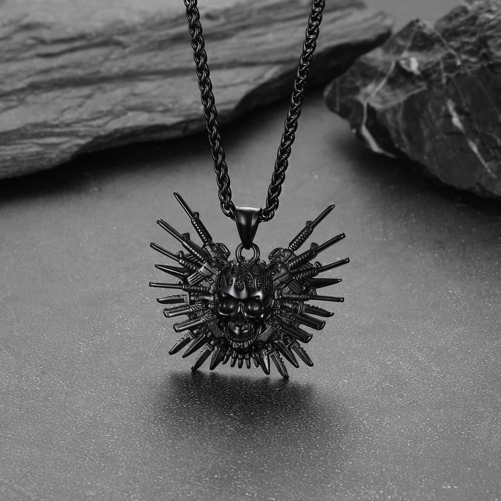 Punk Full Armed Skull Pendant Necklace for