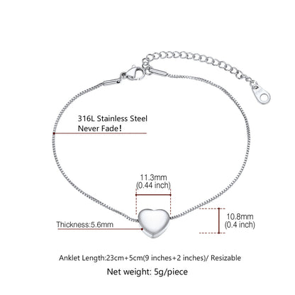 Custom Engraving Heart Ankle Bracelet With Cable Chain for