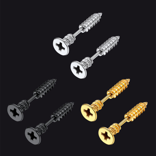 Screw Back Stud Earrings Set of 3 Pairs for