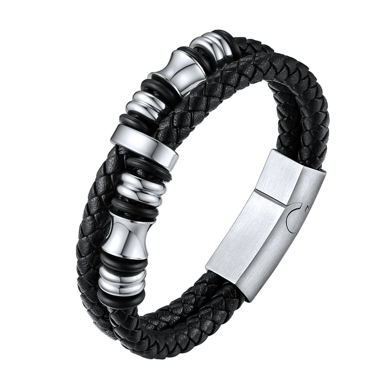 Engraved Braided Leather Bracelet for My Grandson