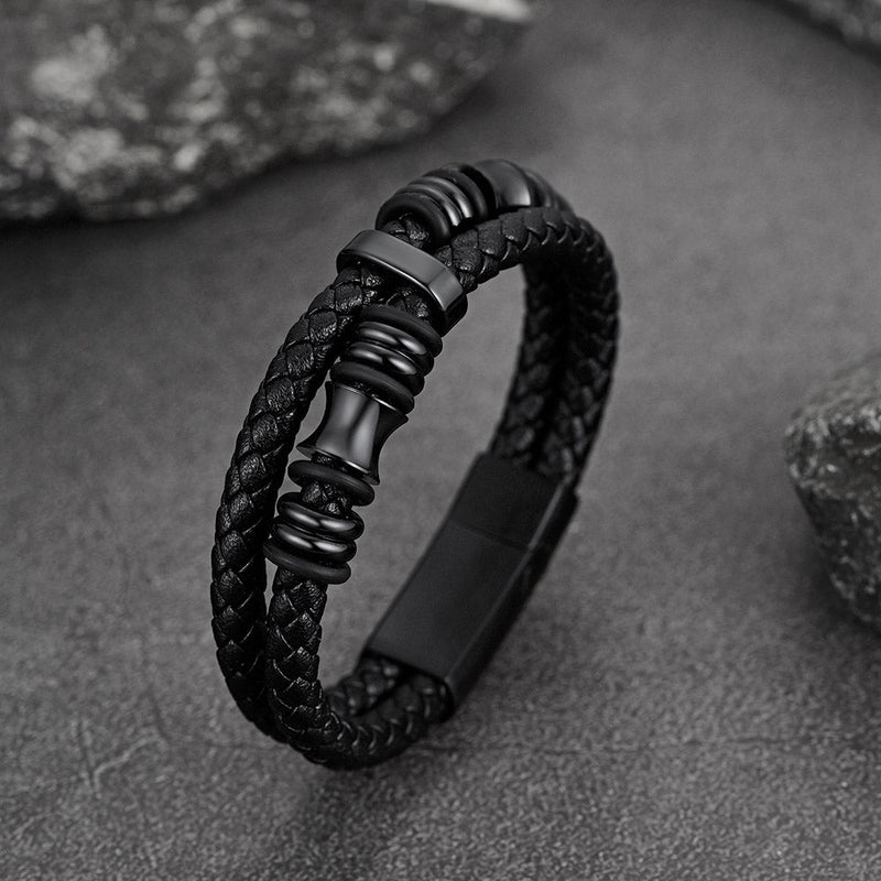 Engraved Braided Leather Bracelet for My Grandson
