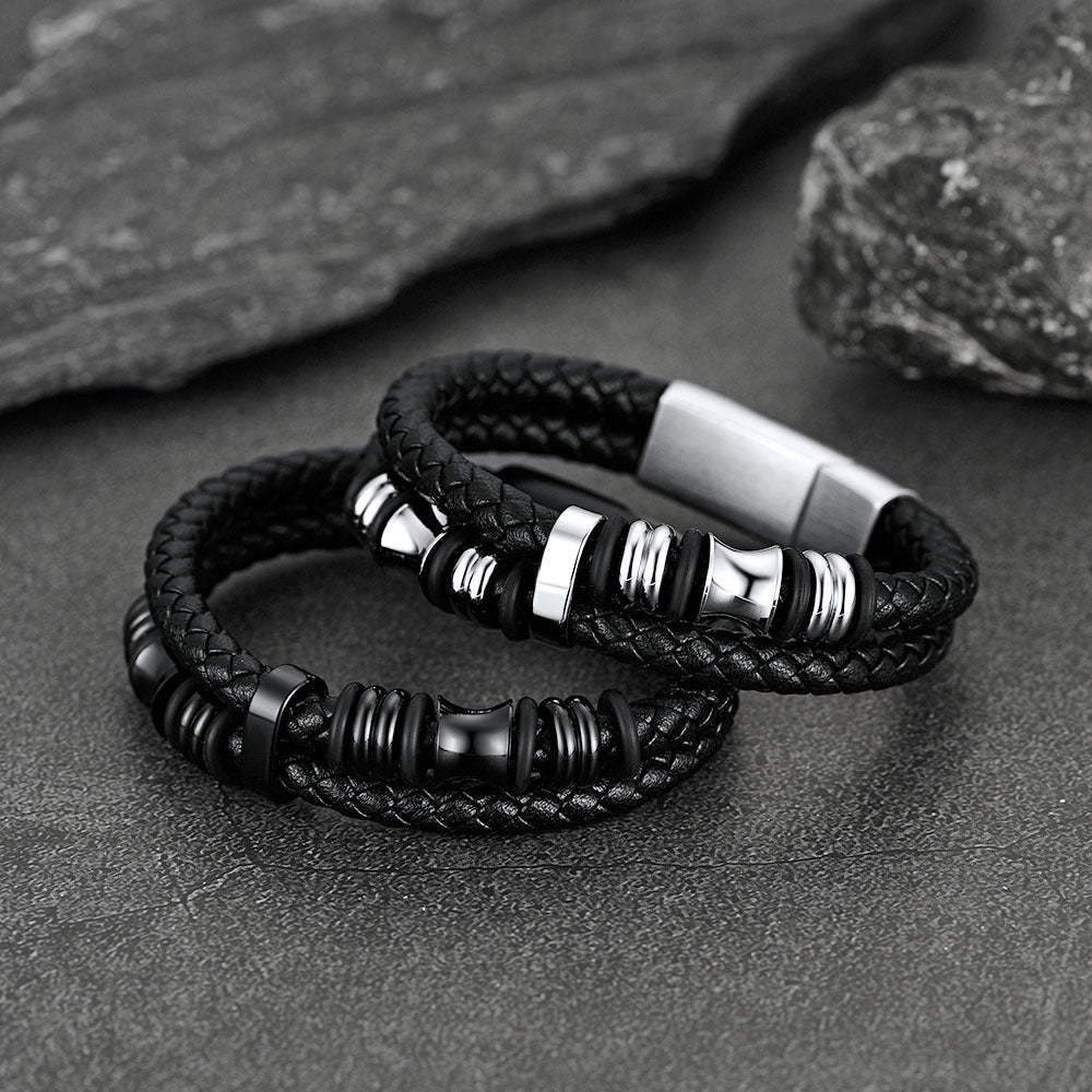 Engraved Braided Leather Bracelet for My Grandson