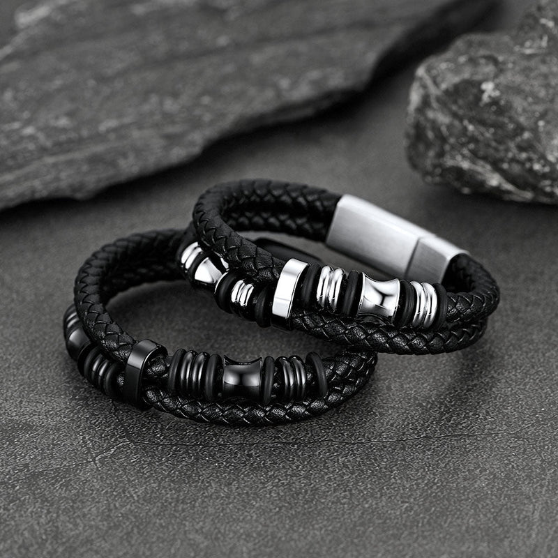 Engraved Braided Leather Bracelet for My Grandson