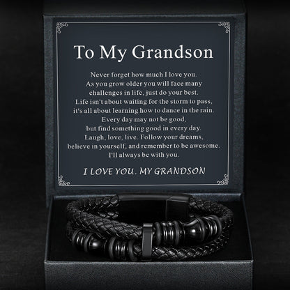 Engraved Braided Leather Bracelet for My Grandson