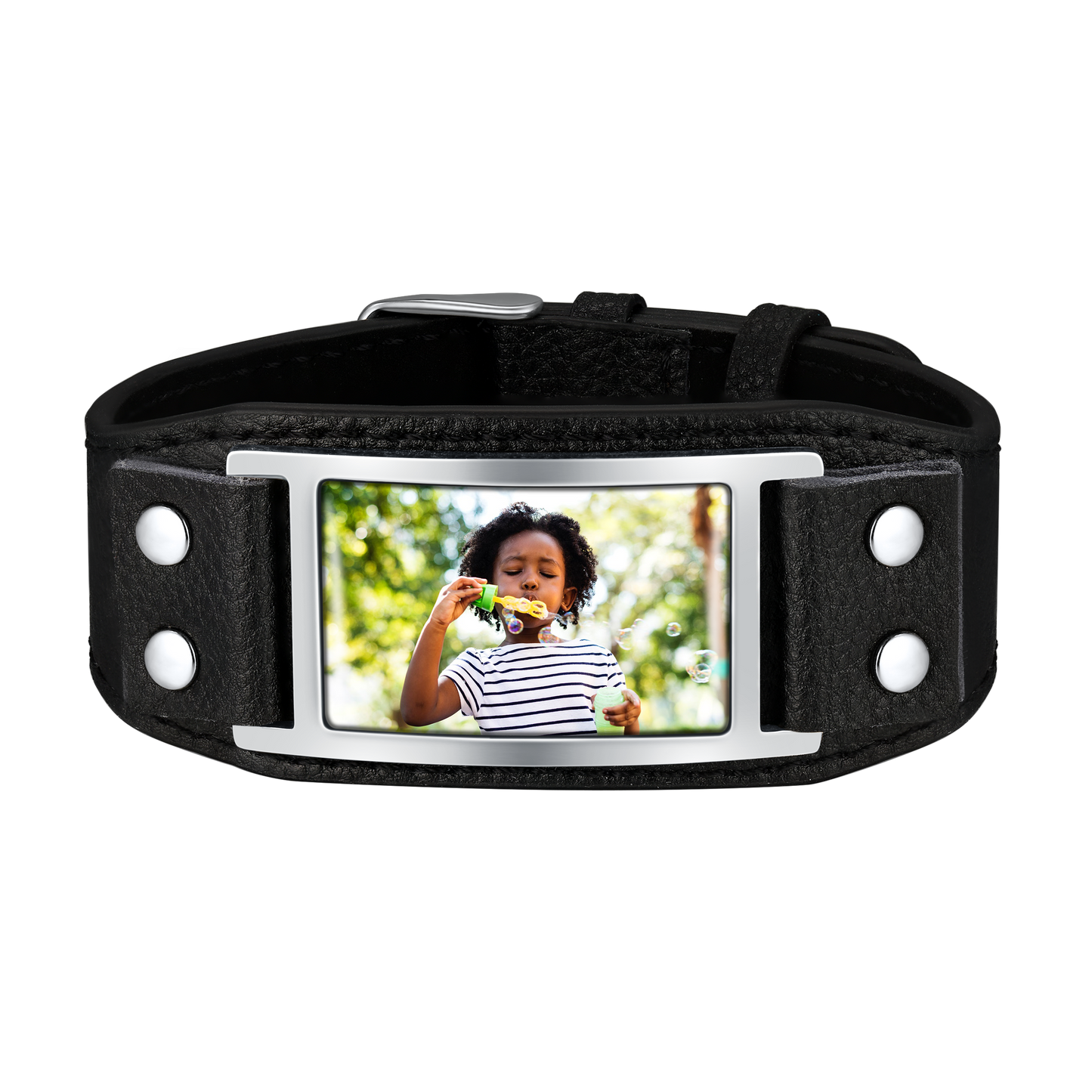 Personalized Picture Leather Bracelet Black Wristband for