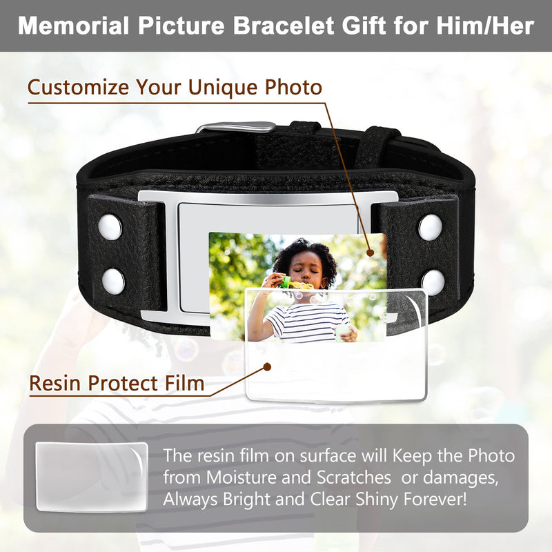 Personalized Picture Leather Bracelet Black Wristband for